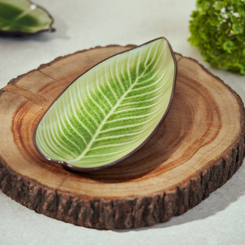 Light Green Crackled Ceramic Leaf Platter