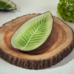 Light Green Crackled Ceramic Leaf Platter