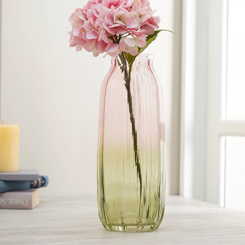 Pink And Green Ombre Ribbed Glass Vase