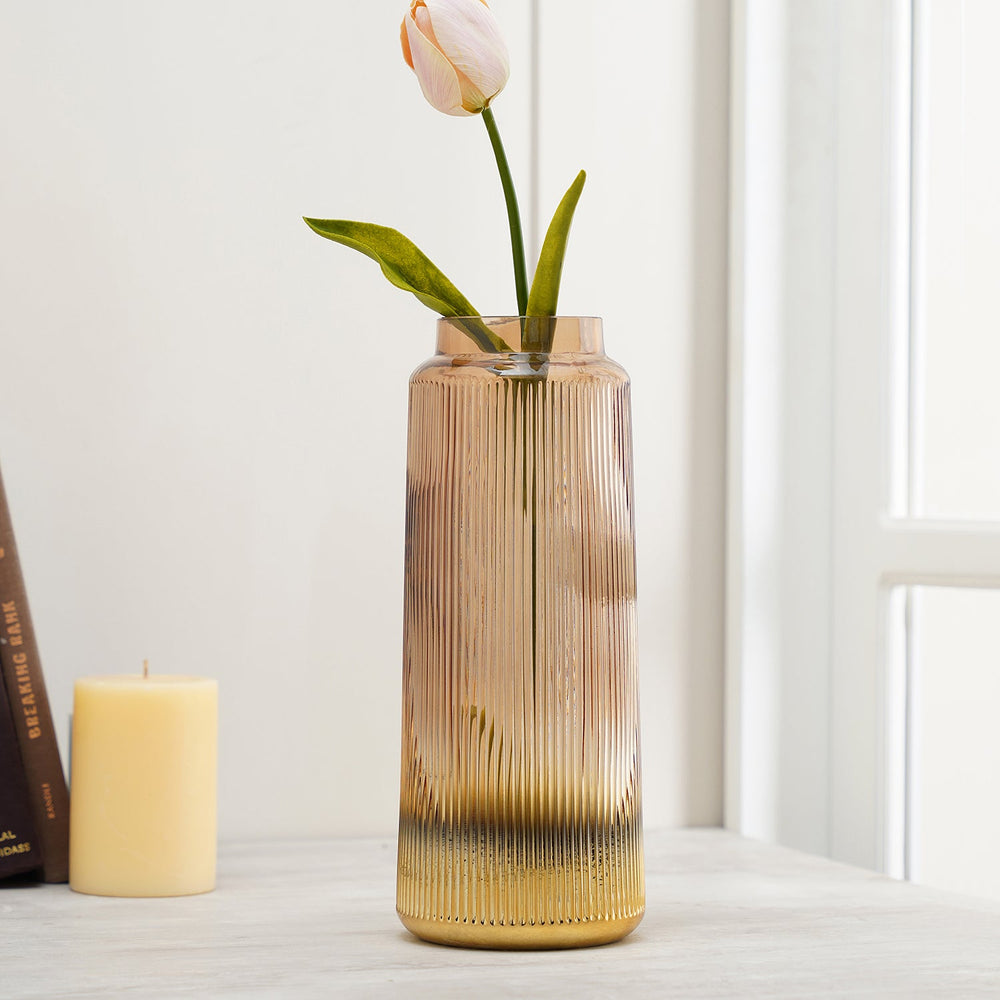 Brown Ribbed Glass Vase