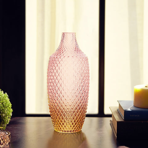 Pink And Brown Ombre Diamond Cut Glass Vase