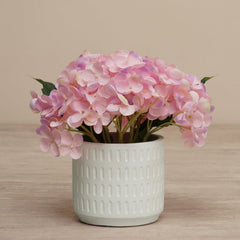 Pink Faux Hydrangea Flowers With Cement Pot