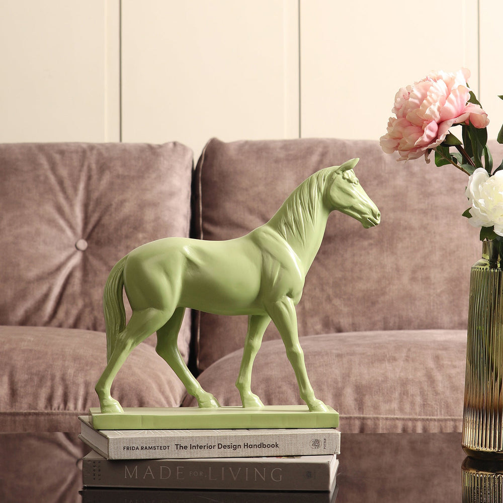 Green Polyresin Standing Horse Figurine