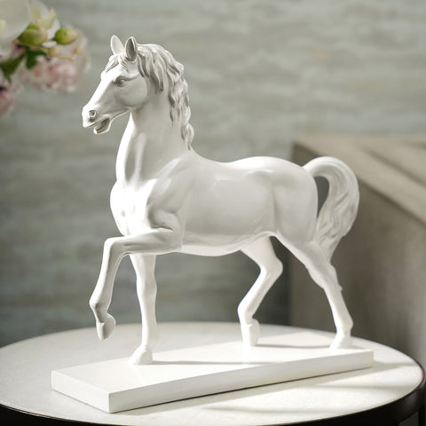 White Polyresin Walking Horse Figurine