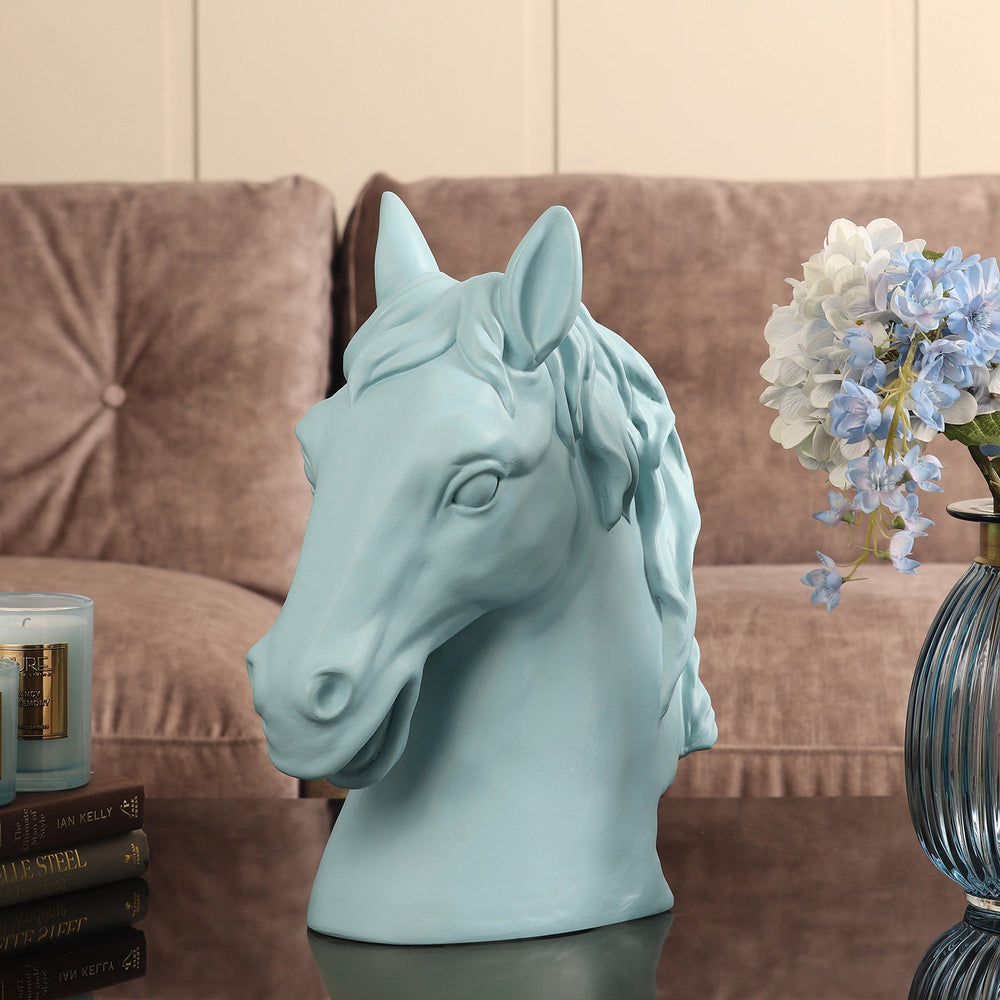 Blue Polyresin Horse Head Figurine