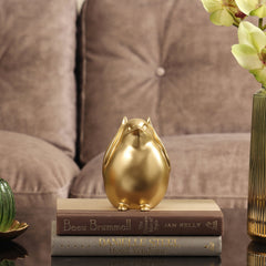 Gold Polyresin Sparrow Figurine With Closed Ears
