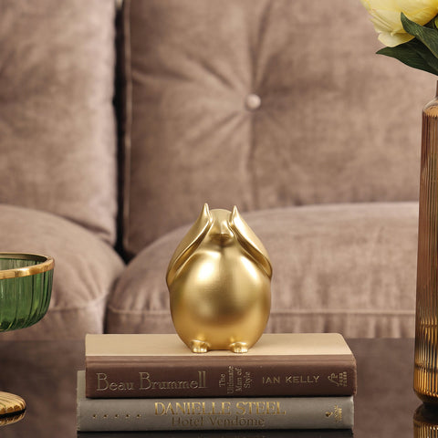 Gold Polyresin Sparrow Figurine With Closed Eyes