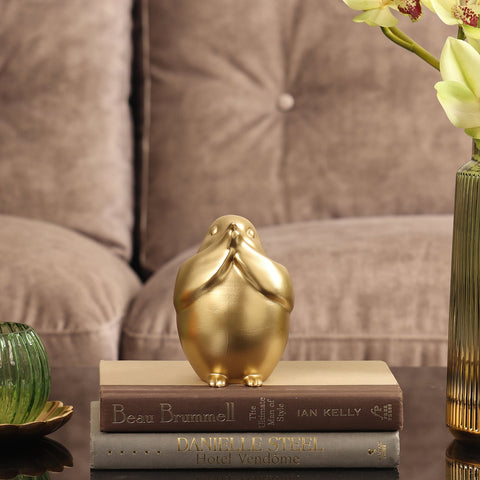 Gold Polyresin Sparrow Figurine With Closed Mouth