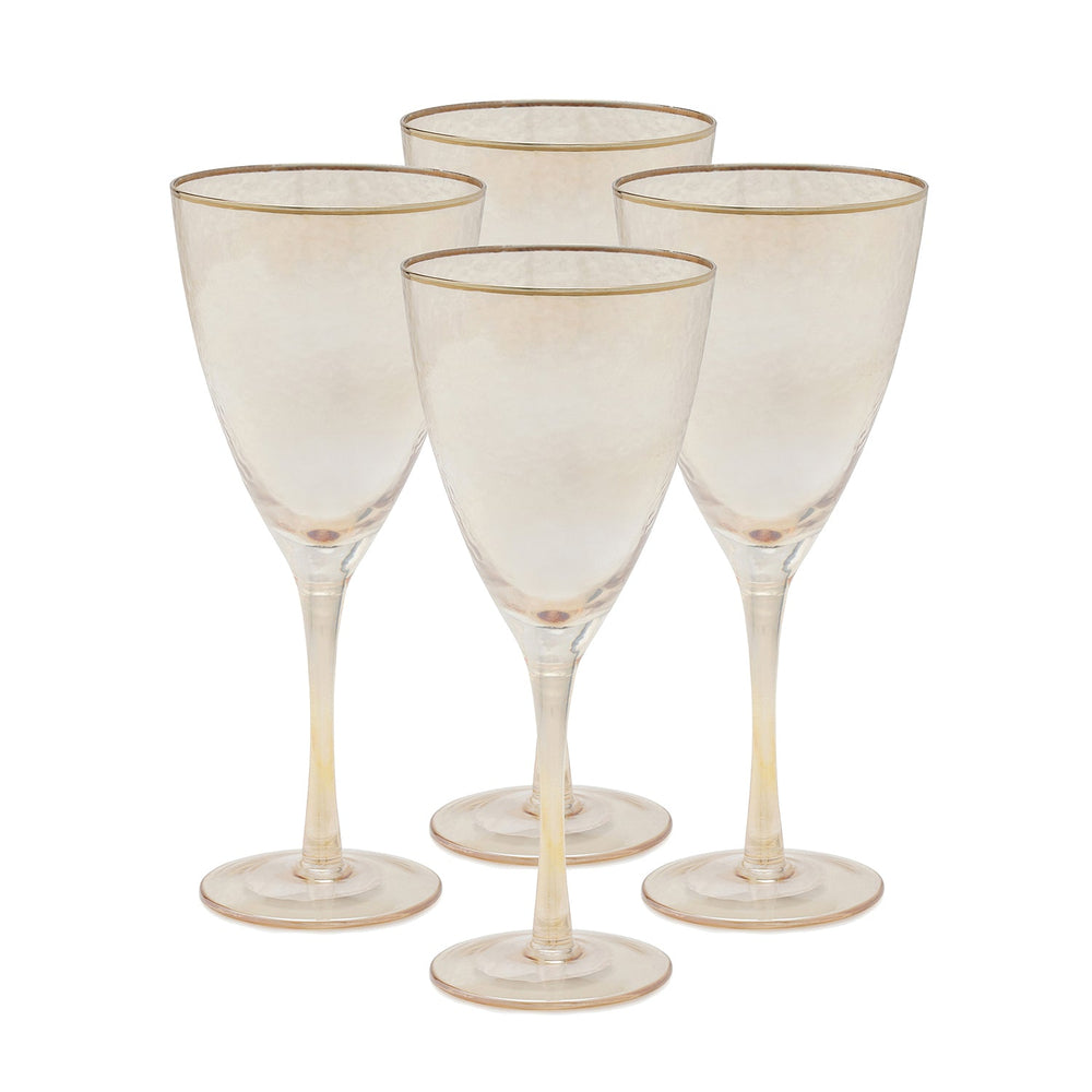 Set of 4 - Amber Hammered Wine Glasses