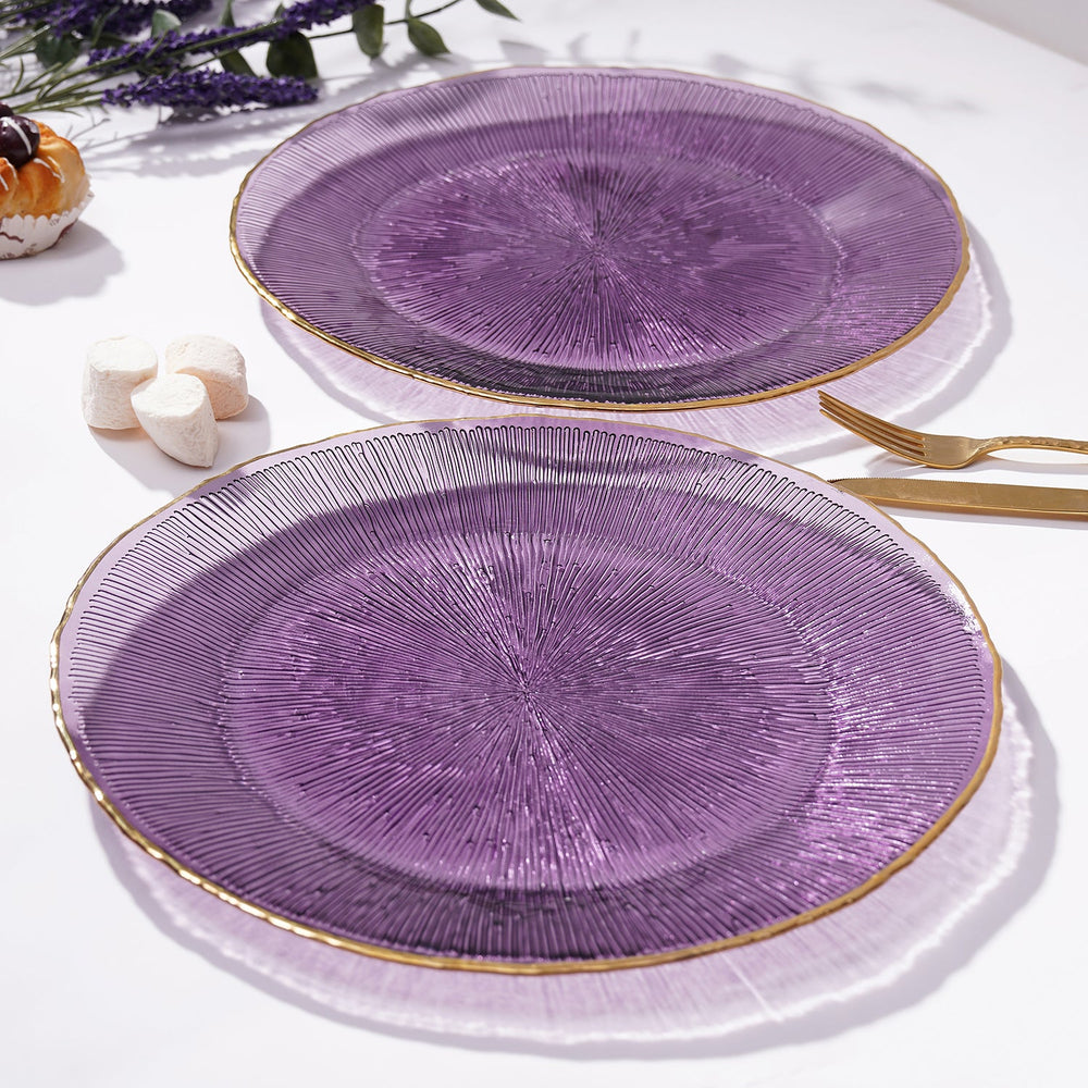 Set Of 2 Purple Radial Glass Charger Plates