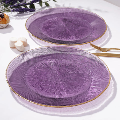 Set Of 2 Purple Radial Glass Charger Plates