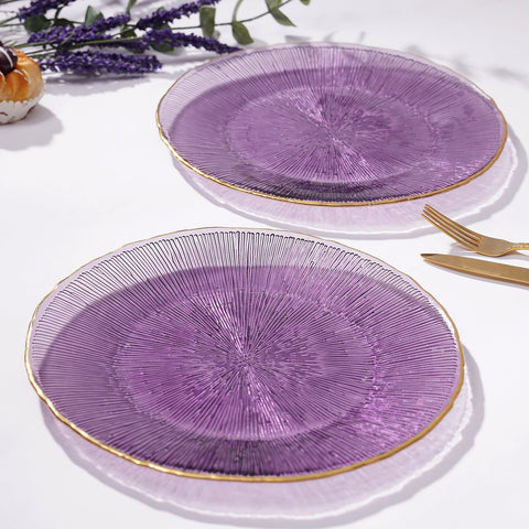 Set Of 2 Purple Radial Glass Dinner Plates