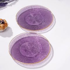Set Of 2 Purple Radial Glass Dessert Plates