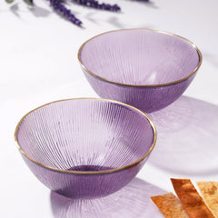 Set Of 2 Purple Radial Glass Serving Bowls