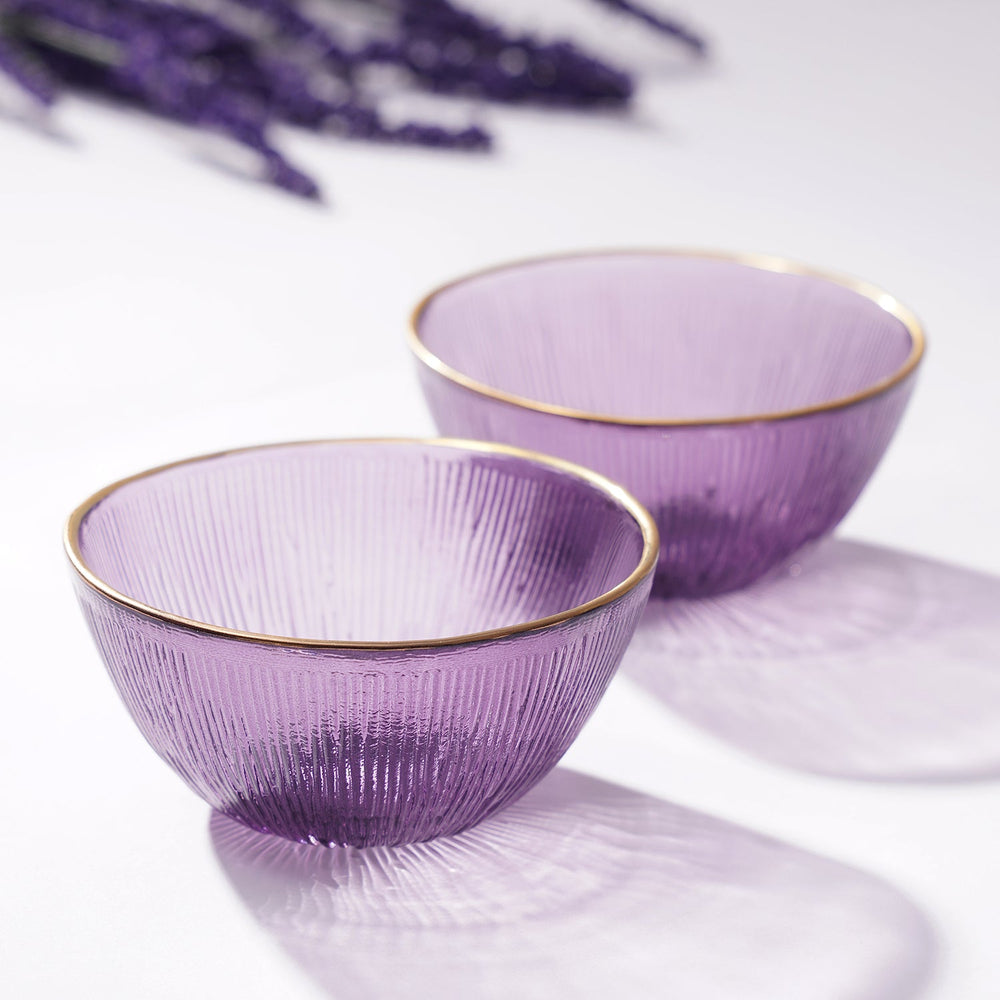 Set Of 2 Purple Radial Small Glass Bowls