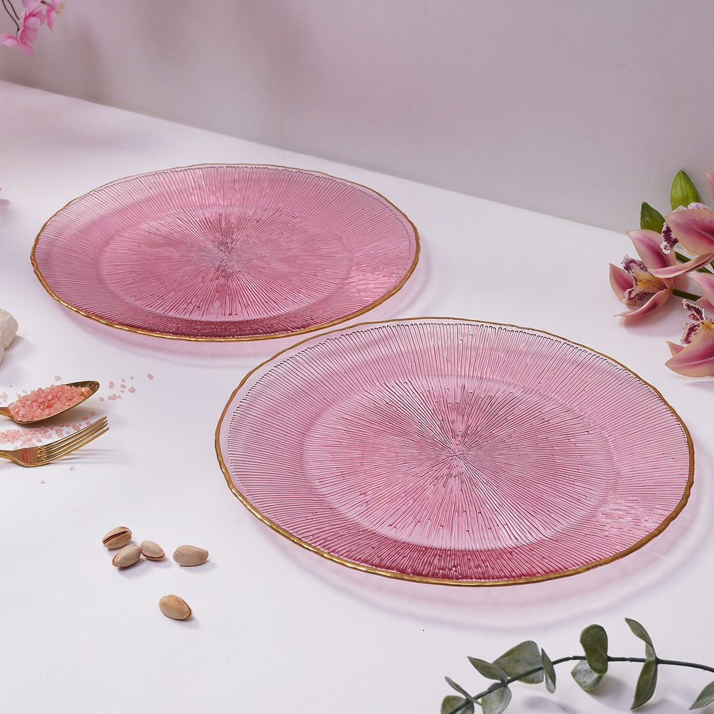 Set Of 2 Pink Radial Glass Charger Plates