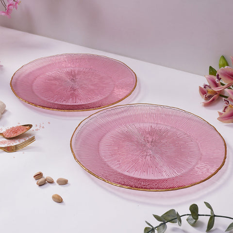Set Of 2 Pink Radial Glass Charger Plates