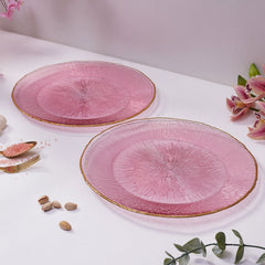 Set Of 2 Pink Radial Glass Charger Plates