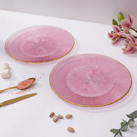 Set Of 2 Pink Radial Glass Dinner Plates