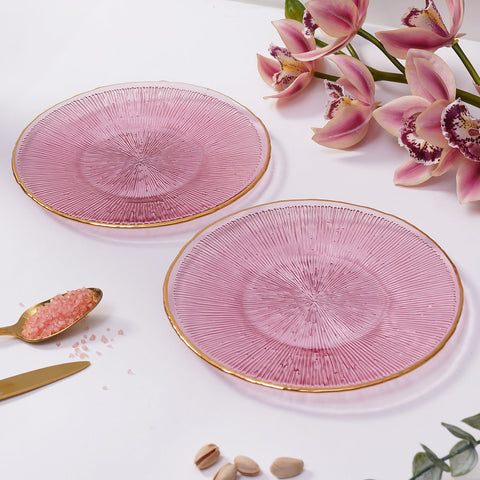Set Of 2 Pink Radical Glass Dessert Plates