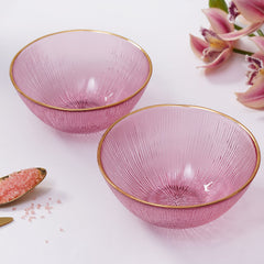 Set Of 2 Pink Radial Glass Serving Bowls