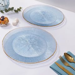 Set Of 2 Light Blue Radial Glass Charger Plates