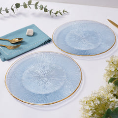 Set Of 2 Light Blue Radial Glass Dinner Plates