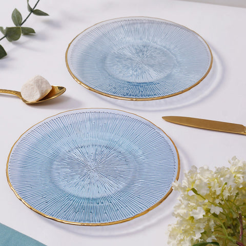 Set Of 2 Blue Radial Glass Dessert Plates