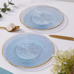 Set Of 2 Blue Radial Glass Dessert Plates