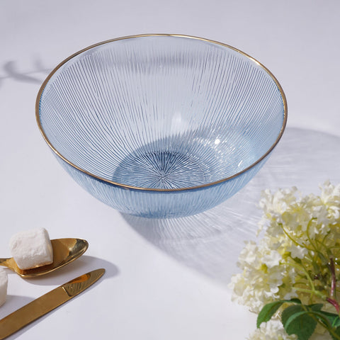 Light Blue Radial Glass Serving Bowl