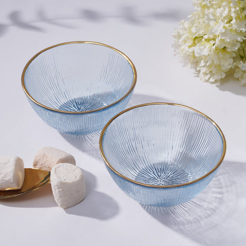 Set Of 2 Blue Radial Small Glass Bowls