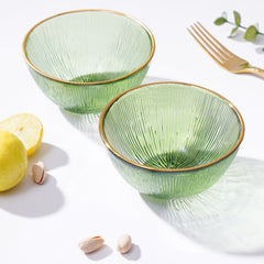 Set Of 2 Light Green Radial Small Glass Bowls