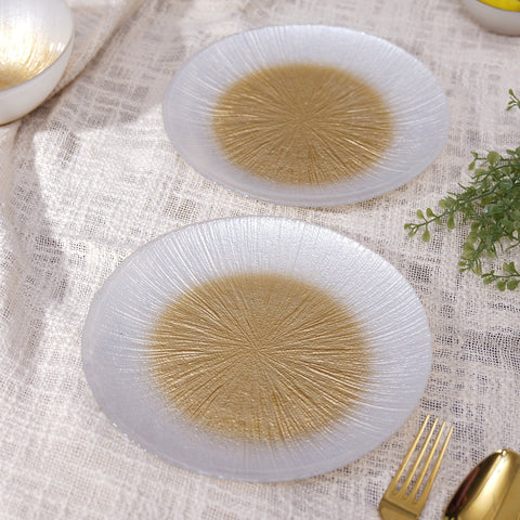 Set Of 2 White Radial Gradient Glass Dessert Plates