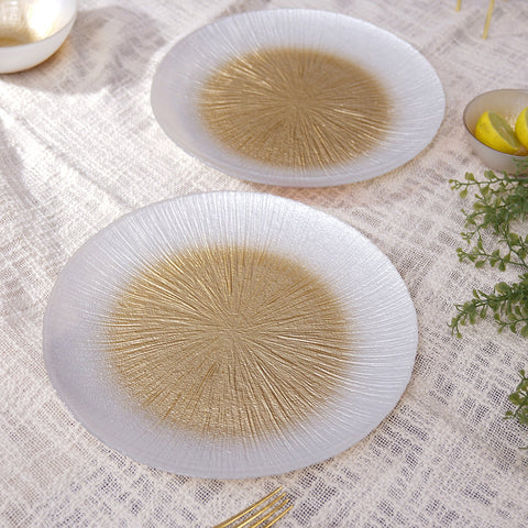 Set Of 2 White Radial Gradient Glass Dinner Plates