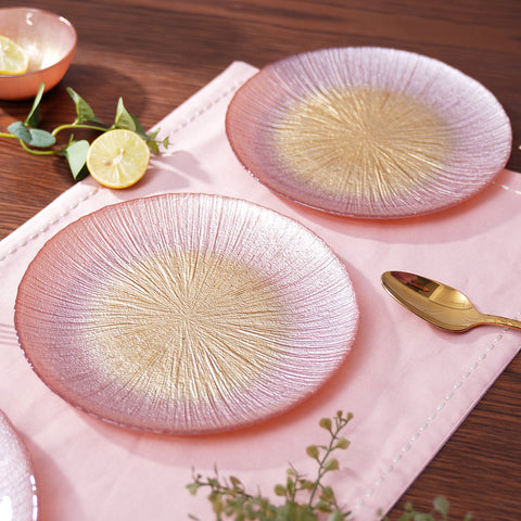 Set Of 2 Pink Radial Gradient Glass Dessert Plates