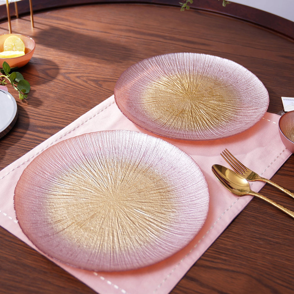 Set Of 2 Pink Radial Gradient Glass Dinner Plates