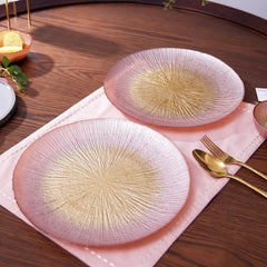 Set Of 2 Pink Radial Gradient Glass Dinner Plates