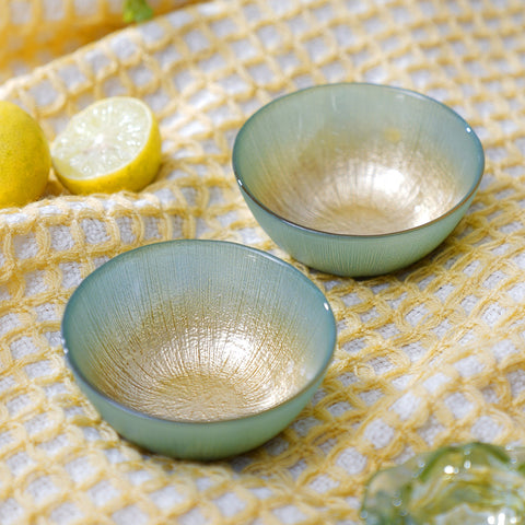 Set Of 2 Blue Radial Gradient Glass Small Bowls