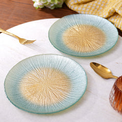Set Of 2 Blue Radial Gradient Glass Dessert Plates