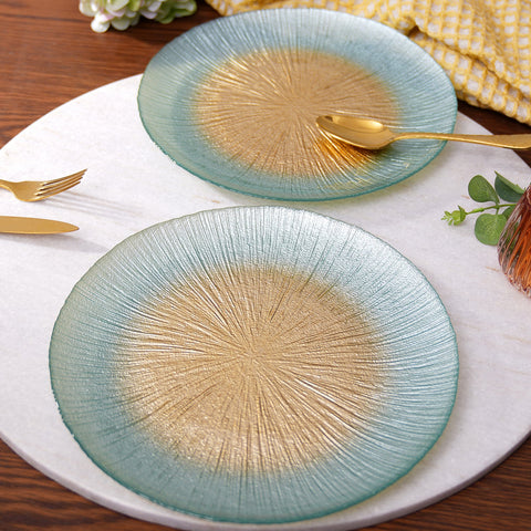 Set Of 2 Blue Radial Gradient Glass Dinner Plates