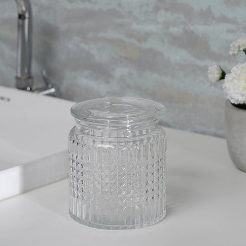 Clear Diamond Texture Glass Cotton Jar With Lid