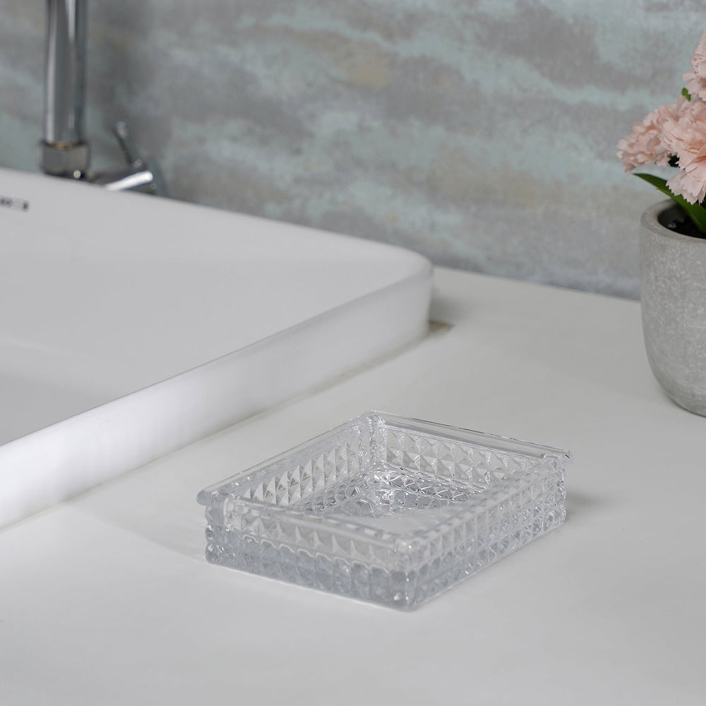 Clear Diamond Texture Glass Soap Dish