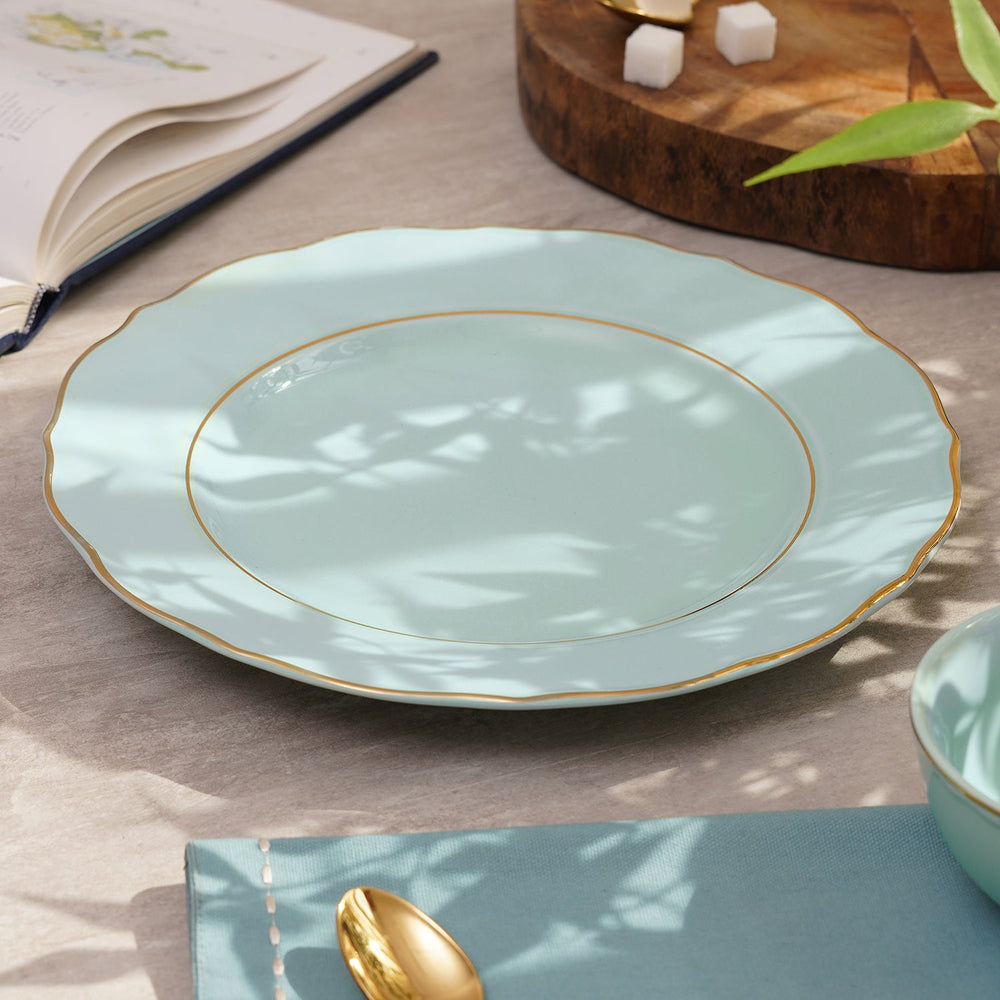 Set Of 2 Blue Porcelain Dinner Plates With Gold Rim