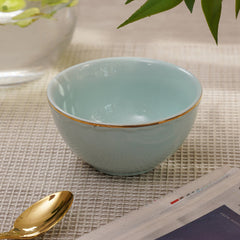 Set Of 2 Blue Small Porcelain Bowls With Gold Rim