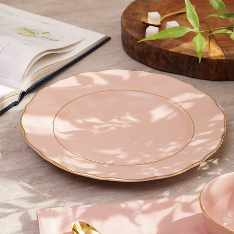 Set Of 2 Pink Porcelain Dinner Plates With Gold Rim