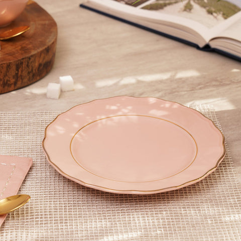 Set Of 2 Pink Porcelain Dessert Plates With Gold Rim