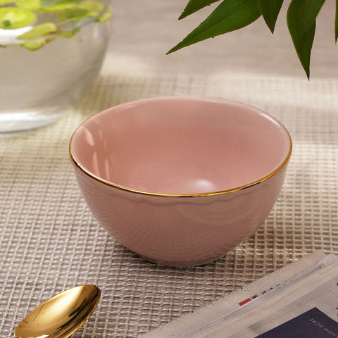 Set Of 2 Pink Small Porcelain Bowls With Gold Rim