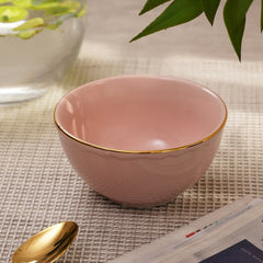 Set Of 2 Pink Small Porcelain Bowls With Gold Rim