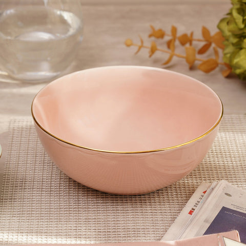 Pink Porcelain Serving Bowl With Gold Rim