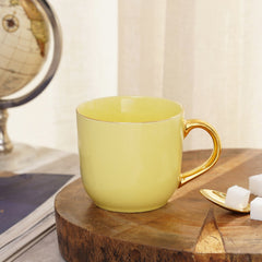 Set Of 2 Yellow Porcelain Coffee Mugs With Gold Handle